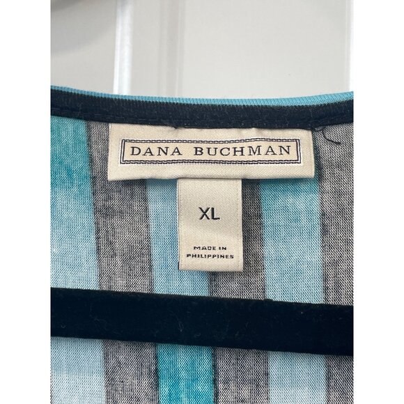 Dana Buchman Tunic Top Size XL Elbow Sleeve Scoop Neck Chevron Handkerchief Hem - Picture 3 of 6